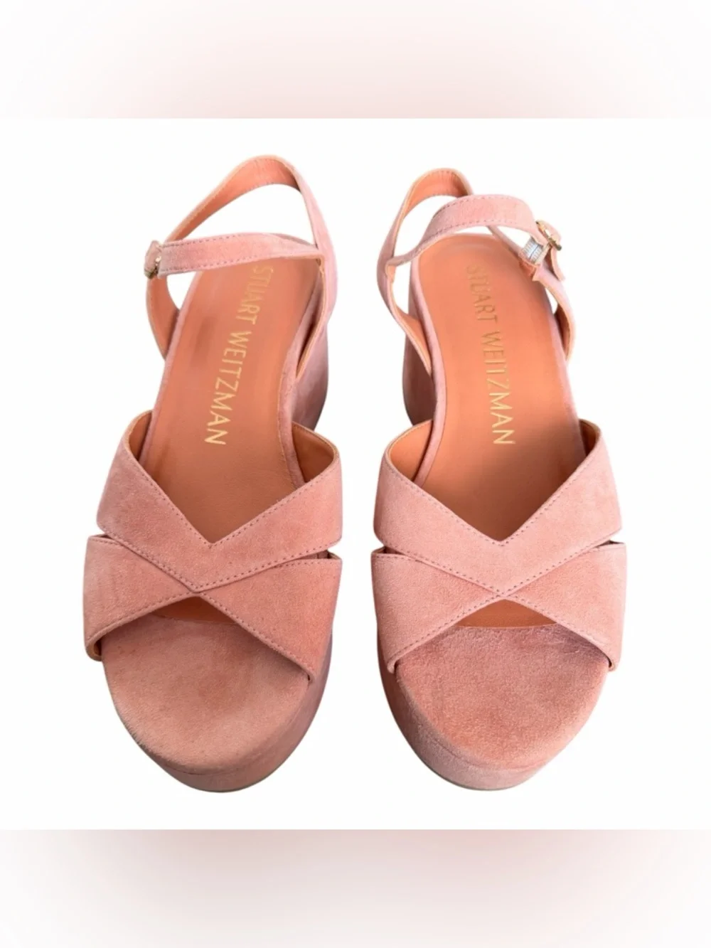 Stuart Weitzman Coral-Pink Terracotta Suede Platform Sandal